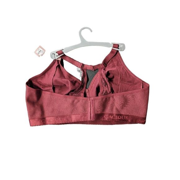 Cacique The Cotton Collection 48DDD Cotton Burgundy Unlined Full Coverage Unline - Picture 2 of 5